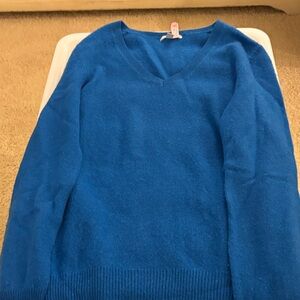 Cashmere Halogen Vibrant Blue Cashmere  V-Neck Sweater